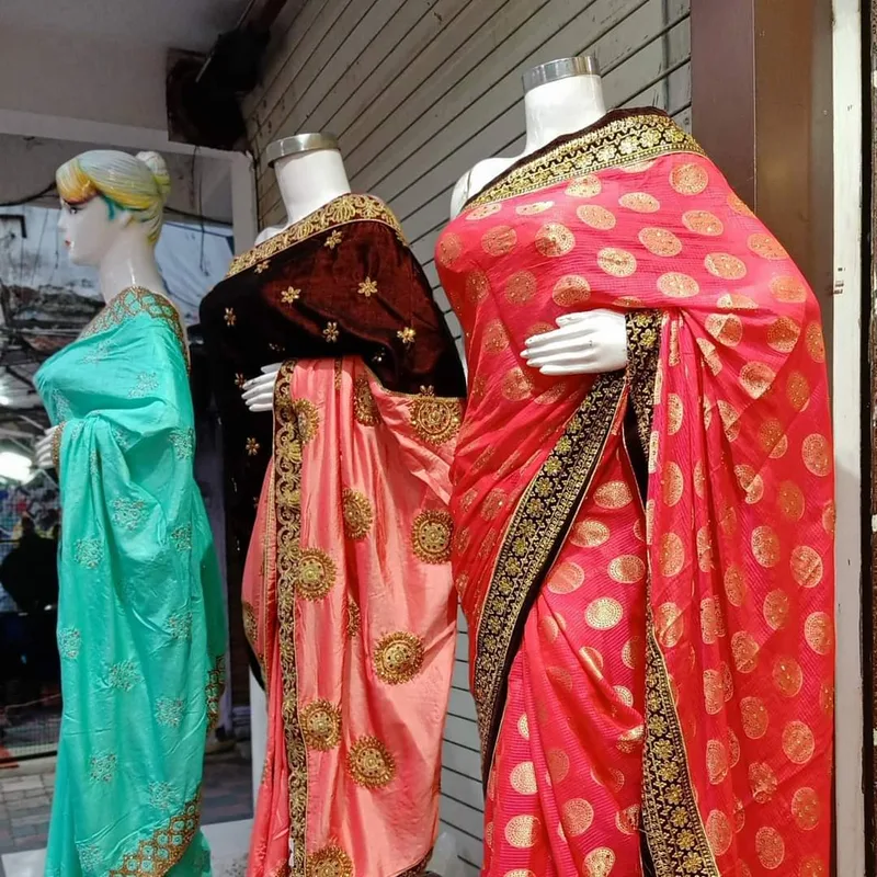 Dhaka Border Cotton Sari — Indigo