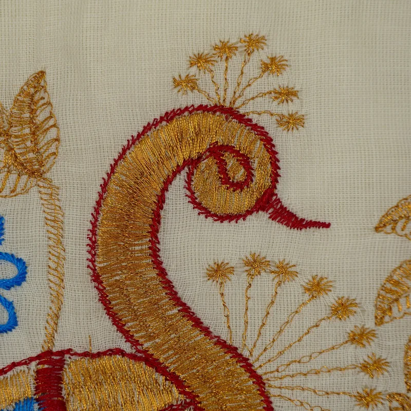 Mithila Print Cotton Sari — Ivory